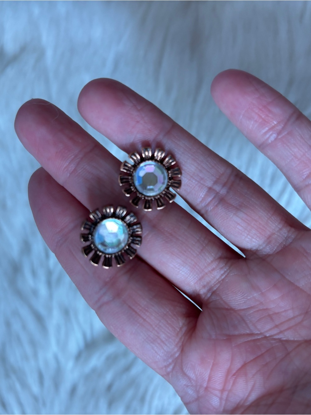 Boho Rustic Gold Tone Flower Rhinestone Stud Earrings - Picture 2 of 5
